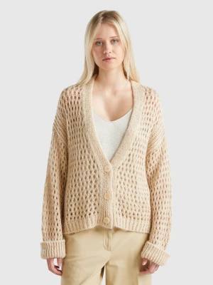 Benetton, Mesh Cardigan With Lurex, size L, Beige, Women United Colors of Benetton