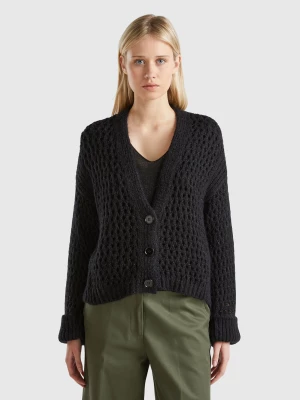 Benetton, Mesh Cardigan With Lurex, size L, Black, Women United Colors of Benetton