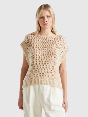 Benetton, Mesh Vest With Lurex, size L, Beige, Women United Colors of Benetton