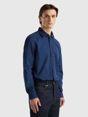 Benetton, Micro Patterned Denim Shirt, size L, Blue, Men United Colors of Benetton