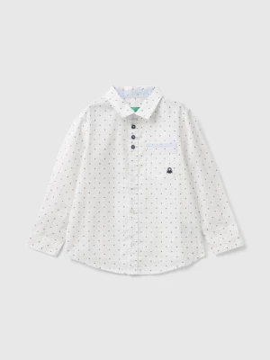 Benetton, Micro Patterned Shirt With Pocket, size 110, White, Kids United Colors of Benetton