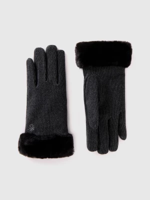 Benetton, Microfiber Gloves, size M, Black, Women United Colors of Benetton