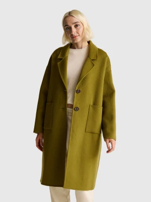 Benetton, Midi Coat In Wool Blend, Size: XL, Military Green, Women United Colors of Benetton