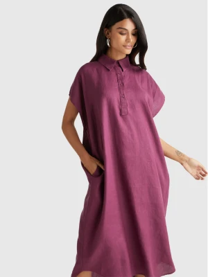 Benetton, Midi Dress In Pure Linen, Size: XS-S, Plum, Women United Colors of Benetton