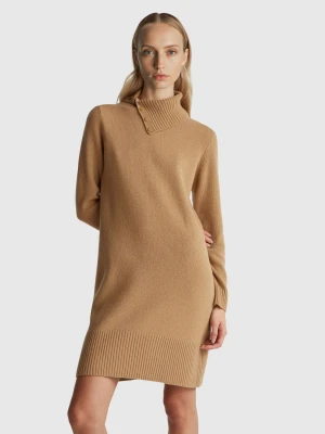 Benetton, Midi Dress In Wool Blend, Size: S, Camel, Women United Colors of Benetton