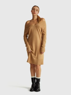 Benetton, Midi Dress In Wool Blend, Size: XXS, Camel, Women United Colors of Benetton