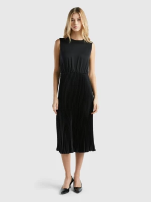 Benetton, Midi Dress With Pleated Skirt, size L, Black, Women United Colors of Benetton