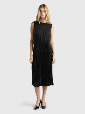 Benetton, Midi Dress With Pleated Skirt, size M, Black, Women United Colors of Benetton