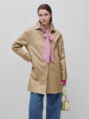 Benetton, Midi Duster Coat With Collar, Beige, Women United Colors of Benetton