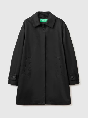 Benetton, Midi Duster Coat With Collar, Black, Women United Colors Of Benetton