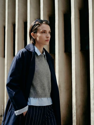 Benetton, Midi Duster Coat With Collar, Dark Blue, Women United Colors of Benetton