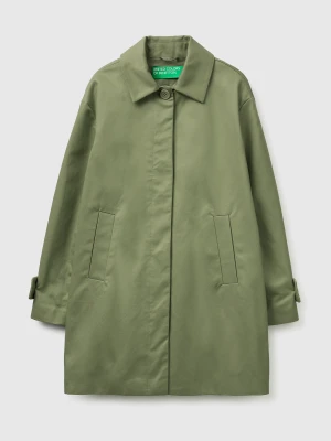 Benetton, Midi Duster Coat With Collar, Olive Green, Women United Colors Of Benetton