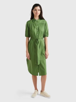 Benetton, Midi Shirt Dress With Sash, size M, Military Green, Women United Colors of Benetton