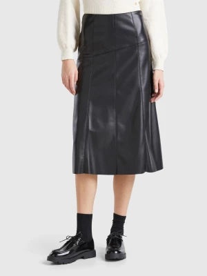 Benetton, Midi Skirt In Imitation Leather, size , Black, Women United Colors of Benetton