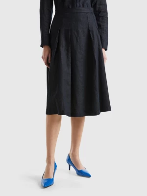 Benetton, Midi Skirt In Pure Linen, size , Black, Women United Colors of Benetton