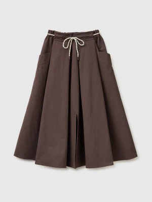 Benetton, Midi Skirt With Drawstring, Size: XS, Brown, Women United Colors of Benetton