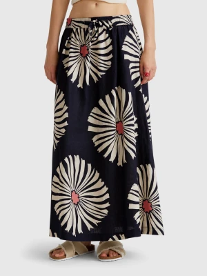 Benetton, Midi Skirt With Floral Print, size XXS, Dark Blue, Women United Colors of Benetton
