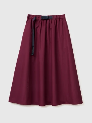 Benetton, Midi Skirt With Hook Waist, Size: XS, Burgundy, Women United Colors of Benetton