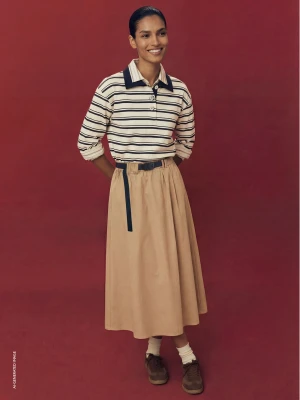 Benetton, Midi Skirt With Hook Waist, Size: XS, Camel, Women United Colors of Benetton