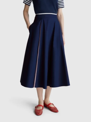 Benetton, Midi Skirt With Stripe Insert, Dark Blue, Women United Colors of Benetton