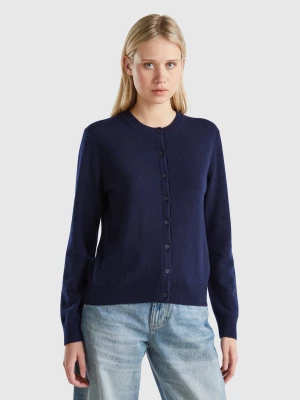 Benetton, Midnight Blue Cardigan In Pure Cashmere, size L, Dark Blue, Women United Colors of Benetton