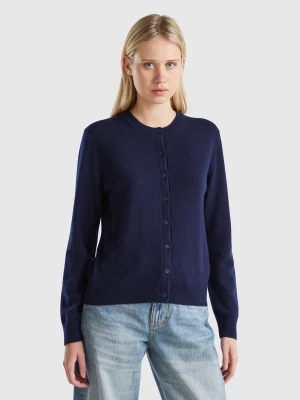 Benetton, Midnight Blue Cardigan In Pure Cashmere, size XL, Dark Blue, Women United Colors of Benetton