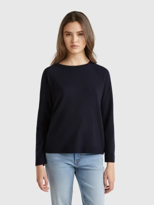 Benetton, Midnight Blue Crew Neck Sweater In Cashmere And Wool Blend, Size: XXS, Dark Blue, Women United Colors of Benetton
