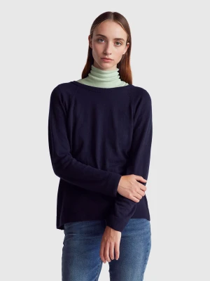 Benetton, Midnight Blue Crew Neck Sweater In Cashmere And Wool Blend, Size: XXS, Dark Blue, Women United Colors of Benetton