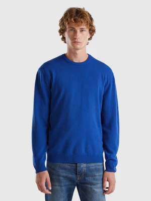 Benetton, Midnight Blue Crew Neck Sweater In Pure Merino Wool, size L, Dark Blue, Men United Colors of Benetton