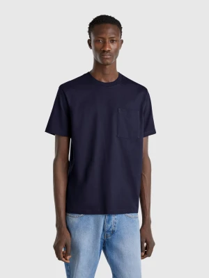 Benetton, Midnight Blue Organic Cotton T-shirt With Pocket, size XS, Dark Blue, Men United Colors of Benetton