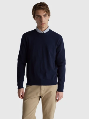 Benetton, Midnight Blue Sweater In Pure Cashmere, Size: XS, Dark Blue, Men United Colors of Benetton
