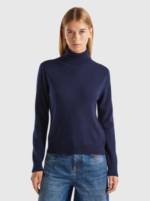 Benetton, Midnight Blue Turtleneck In Pure Cashmere, size L, Dark Blue, Women United Colors of Benetton