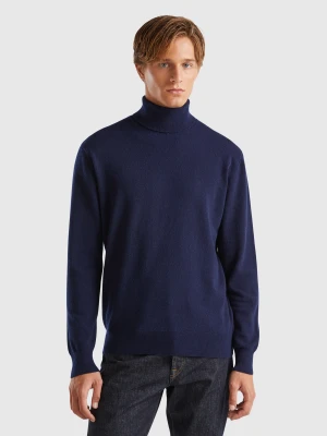 Benetton, Midnight Blue Turtleneck In Pure Cashmere, Size: XS, Dark Blue, Men United Colors of Benetton