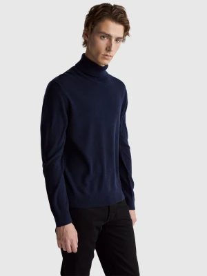 Benetton, Midnight Blue Turtleneck In Pure Cashmere, Size: XS, Dark Blue, Men United Colors of Benetton