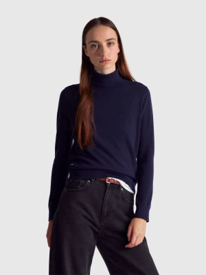 Benetton, Midnight Blue Turtleneck In Pure Cashmere, Size: XXS, Dark Blue, Women United Colors of Benetton