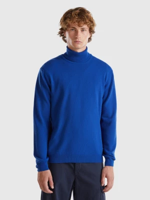 Benetton, Midnight Blue Turtleneck In Pure Merino Wool, size L, Dark Blue, Men United Colors of Benetton