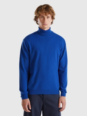 Benetton, Midnight Blue Turtleneck In Pure Merino Wool, size L, Dark Blue, Men United Colors of Benetton