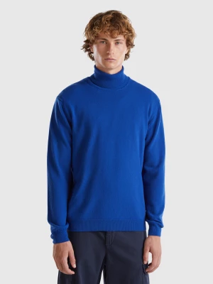 Benetton, Midnight Blue Turtleneck In Pure Merino Wool, size M, Dark Blue, Men United Colors of Benetton