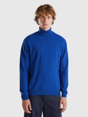 Benetton, Midnight Blue Turtleneck In Pure Merino Wool, size XL, Dark Blue, Men United Colors of Benetton