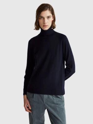 Benetton, Midnight Blue Turtleneck Sweater In Cashmere And Wool Blend, Size: XXS, Dark Blue, Women United Colors of Benetton