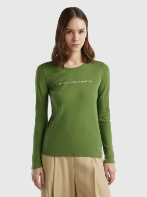 Benetton, Military Green 100% Cotton Long Sleeve T-shirt, size S, Military Green, Women United Colors of Benetton