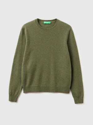 Benetton, Military Green Crew Neck Sweater In Pure Merino Wool, Size: XS, Military Green, Women United Colors of Benetton