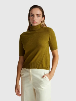 Benetton, Military Green Short Sleeve Turtleneck In Cashmere Blend, Size: XXS, Military Green, Women United Colors of Benetton