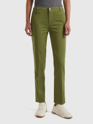 Benetton, Military Green Slim Fit Cotton Chinos, size , Military Green, Women United Colors of Benetton