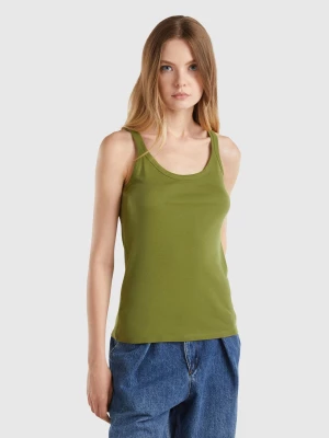 Benetton, Military Green Tank Top In Pure Cotton, size L, Military Green, Women United Colors of Benetton