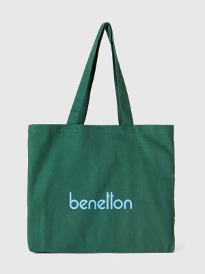 Benetton, Military Green Tote Bag In Pure Cotton, size OS, Military Green, Women United Colors of Benetton