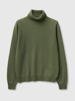 Benetton, Military Green Turtleneck In Pure Merino Wool, Size: XS, Military Green, Women United Colors of Benetton