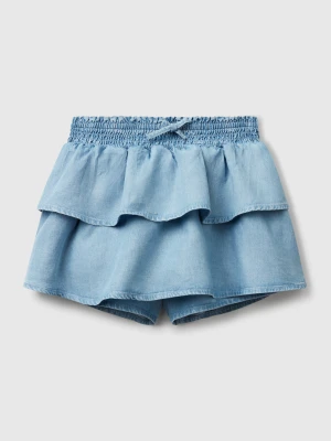 Benetton, Mini Skirt In Chambray With Frills, size XL, Light Blue, Kids United Colors of Benetton