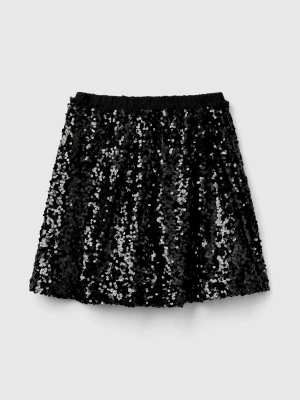 Benetton, Mini Skirt With Sequins, size XL, Black, Kids United Colors of Benetton