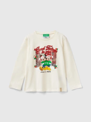 Benetton, Minnie And Mickey Mouse Christmas T-shirt, size 116, Creamy White, Kids United Colors of Benetton